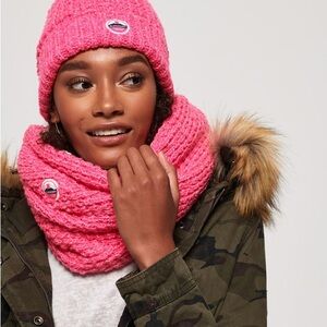 SuperDry Snood Infinity Scarf Clarrie Stitch Fleece-Lined Pink One Size‎